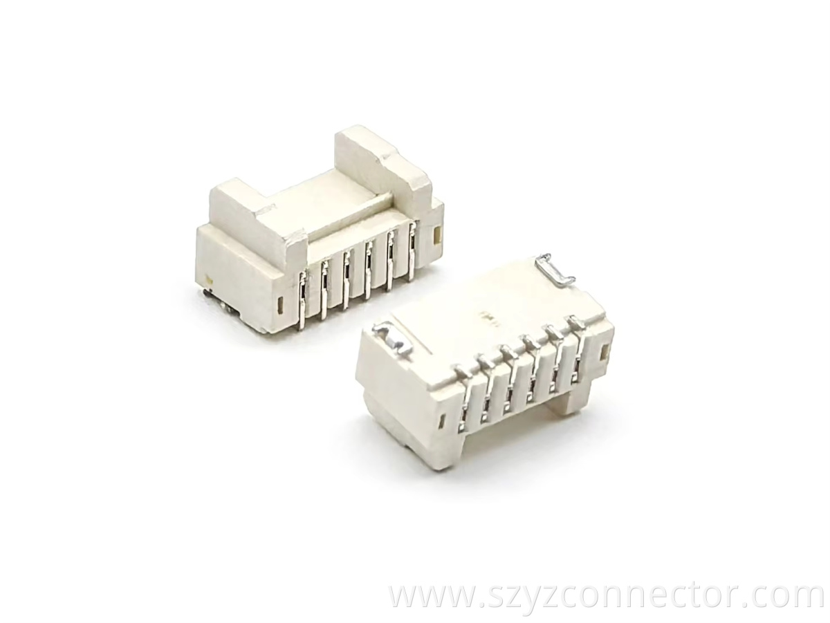 1.0mm Ultra-thin With Hook Wafer Horizontal SMT Elevated Pin header Connector 6P